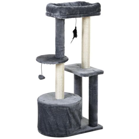 TIRAGRAFFI PER GATTI CON CUCCIA E 2 RIPIANI 48 X 35 X 100 CM BIANCO E GRIGIO