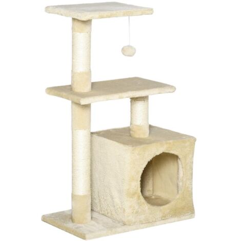 TIRAGRAFFI PER GATTI CON CUCCIA PALLINA E PALI IN CORDA SISAL BEIGE