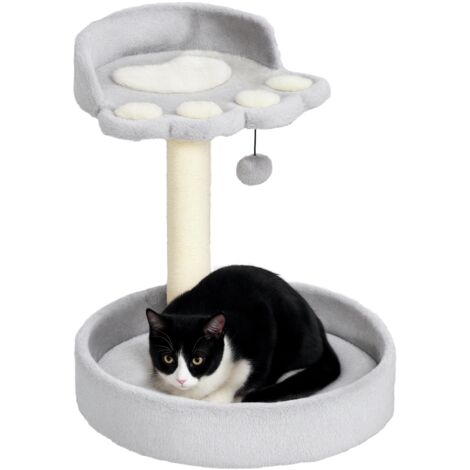 Tiragraffi per gatti con lettino, in corda di iuta e peluche, 41x41x44 cm, grigio chiaro.