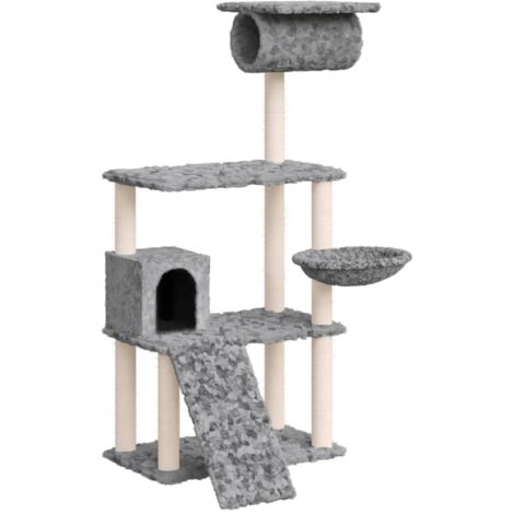Tiragraffi per gatti Mobili per arrampicata su torre Tiragraffi piattaforma da arrampicata con tiragraffi in sisal leggero 131 cm grigio 020022559