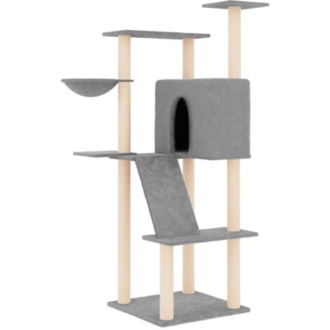 Tiragraffi per gatti Mobili per arrampicata su torre Tiragraffi piattaforma da arrampicata con tiragraffi in sisal leggero 143 cm grigio 020022567