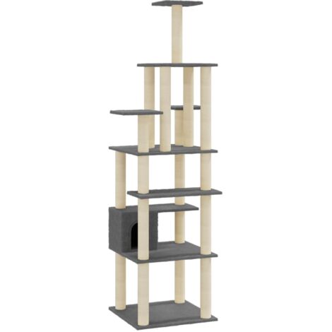 Tiragraffi per gatti Mobili per arrampicata su torre Tiragraffi piattaforma da arrampicata con tiragraffi in sisal scuro 183 cm grigio 020022690