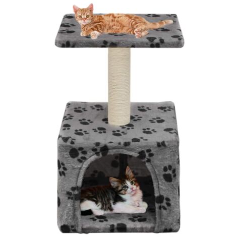Tiragraffi per gatti nicchia peluche in sisal 55 cm modello zampe grigie 3702081