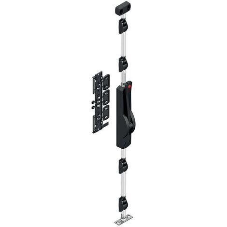 Tirard – Crémone pompier OMNiiA à levier noir RAL 9005 – Course tringle 23mm – Mécanisme de pêne verrouillage – Pour bois dur