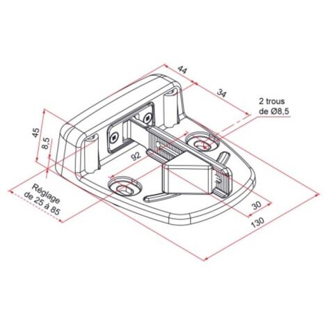 Tirard – Sabot large aluminium automatique avec 2 cales noires RAL 9005 – Butée 30 mm – Semelle 45 mm – Fixation à vis ou colle