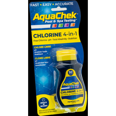 Tiras analíticas Aquachek Amarillo cloro, pH, alcalinidad total y ácido cianúrico.ara