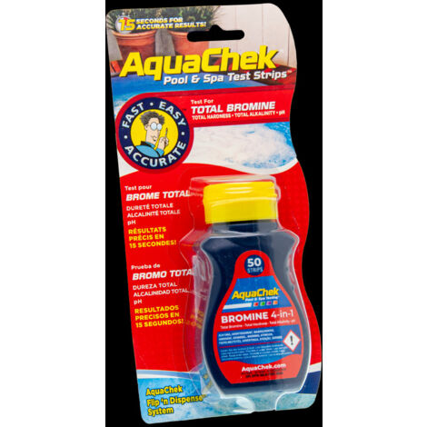 Tiras analíticas Aquachek rojo para bromo, dureza, alcalinidad y pH.