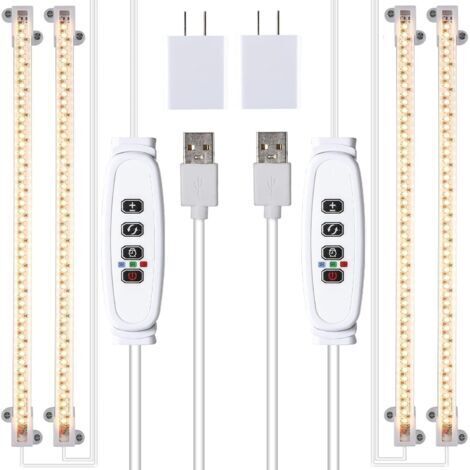Tiras de luces LED de espectro completo de 3500 K, paquete de 2, con temporizador de encendido y apagado automático de 3, 9 y 12 horas y 10 niveles (2 unidades)