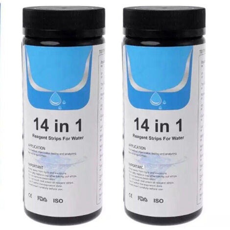Tiras de prueba 14 en 1 para piscinas y spas: tiras de prueba rápidas y precisas que detectan cloro residual, cloro total, bromo, dureza total, alcalinidad y más.