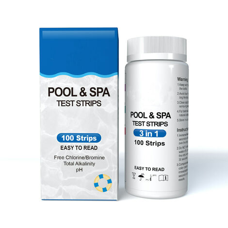 Tiras de prueba de piscina y spa, tiras de prueba de piscina rápidas y precisas, kit de prueba de piscina 3-1, 100 tiras de prueba de bromo, pH, cloro, 100 tiras de prueba de agua