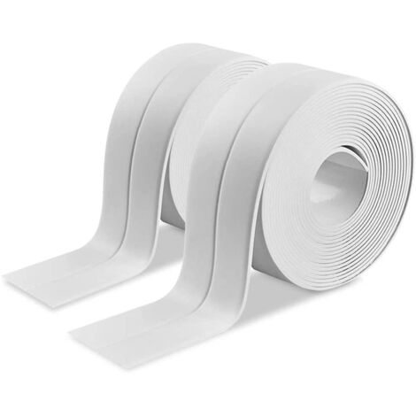 Tiras de sellado impermeables y resistentes al moho para cocinas y baños (3,8 cm x 3,2 m) (blancas, paquete de 2)