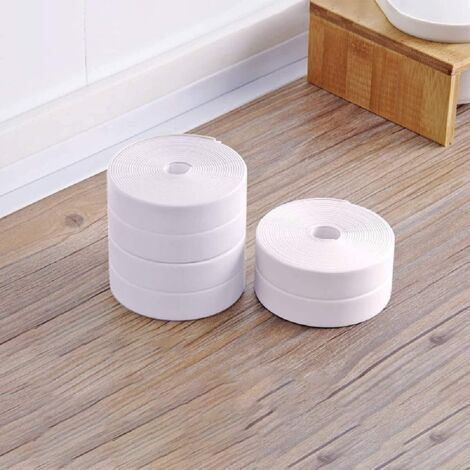 Tiras de sellado impermeables y resistentes al moho para cocinas y baños (3,8 cm x 3,2 m) (blancas, paquete de 3)