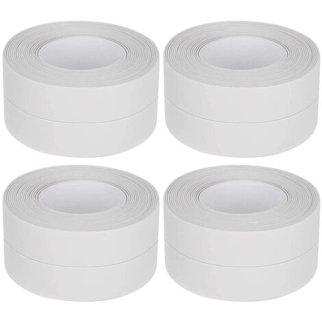 Tiras de sellado impermeables y resistentes al moho para cocinas y baños (3,8 cm x 3,2 m) (blancas, paquete de 4)