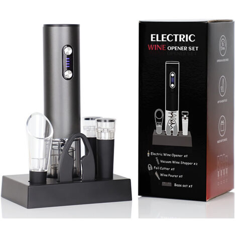 Tire-Bouchon Électrique Rechargeable 6-en-1 Premium - Ouvre Bouteille En 6 Secondes + Aérateur, Bouchon Sous Vide, Coupe-Capsule & Coffret Cadeau