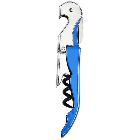 Tire-bouchon, ouvre-bouteille 3 en 1 en acier inoxydable avec coupe-capsule, tire-bouchon à double charnière, bleu
