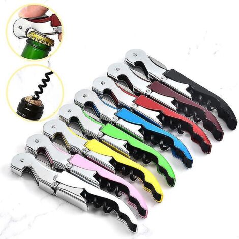 Tire-bouchon, ouvre-bouteille 3 en 1 en acier inoxydable avec coupe-capsule, tire-bouchon à double charnière, couleur Bourgogne