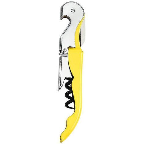 Tire-bouchon, ouvre-bouteille 3 en 1 en acier inoxydable avec coupe-capsule, tire-bouchon à double charnière, jaune