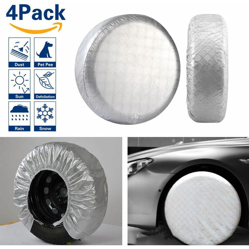 Tire Cover Set of 4, Tire Aluminum Film Waterproof Sun Protection Cover, Suitable for 23' to 26' Tire Diameter, for rv Travel Trailer SUV,Silver