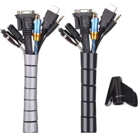 Tire fils d'électricien Cache Cable 2 Pack,Flexible Range Cable 2x3m PE Cable Rangement Organisateur de Cable pour Ranger ou Cacher les cables,Gaine pour cables(2.2cm et 1.6cm),Noir et Gris