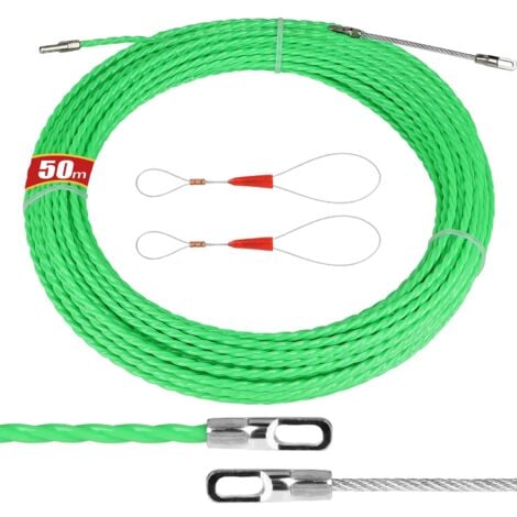 KEYOUNY Tire Fils Electricien Aiguille 50m, Diamètre 4.5mm, Diamètre 4.5mm, Tire Fil Cable avec 2 Ressorts de Guidage, Ruban à Poisson Fibre de Verre pour Insertion et Extraction de Câbles