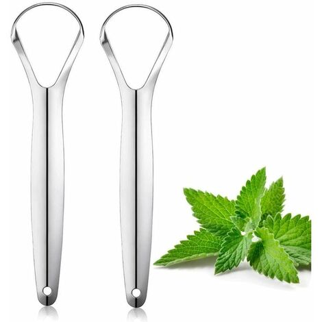 Tire-langue en acier inoxydable (2 pièces), 1- Poignées plus stables, gratte-langue Grattoir à langue Gratte-langue contre la mauvaise haleine (monocouche)