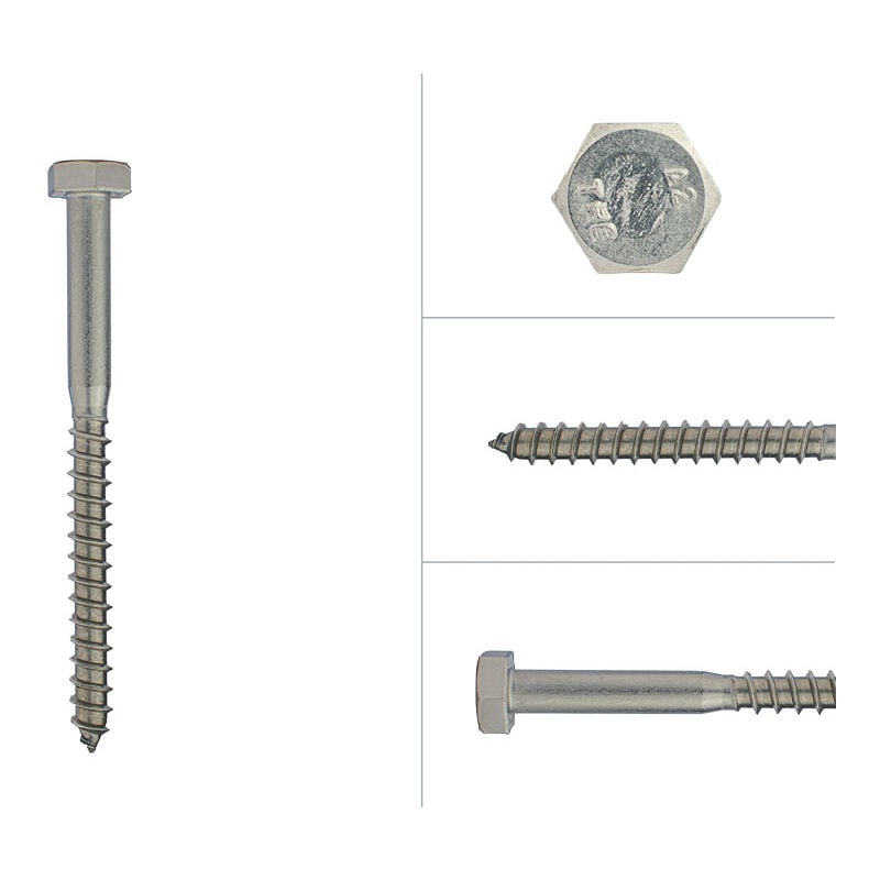 Tirefond inox M10 x 120 mm - Par 50 pièces