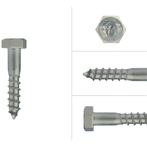 Tirefond inox M10 x 40 mm - Par 100 pièces