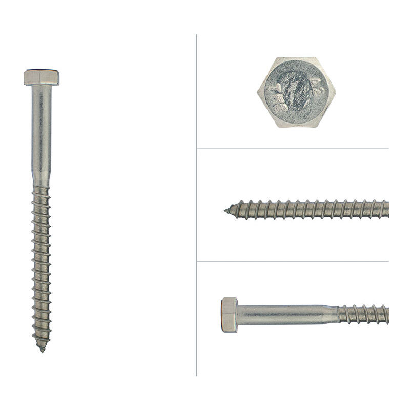 Tirefond inox M8 x 100 mm - Par 100 pièces