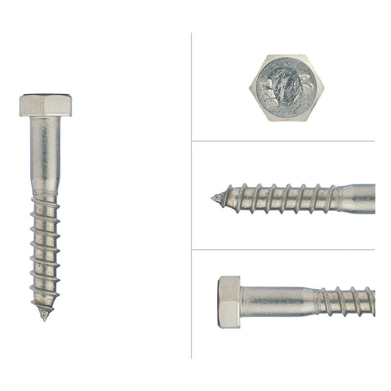 Tirefond inox M8 x 50 mm - Par 100 pièces