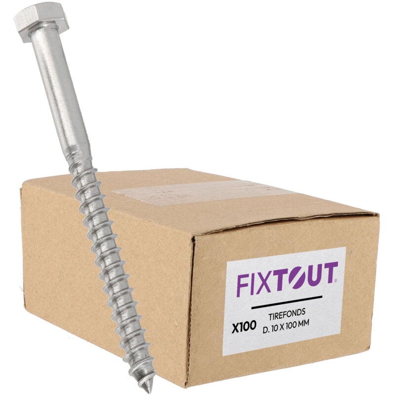 Lot de 100 tirefonds en inox A2 à tête hexagonale - Diamètre de 10mm - Longueur 60 mm