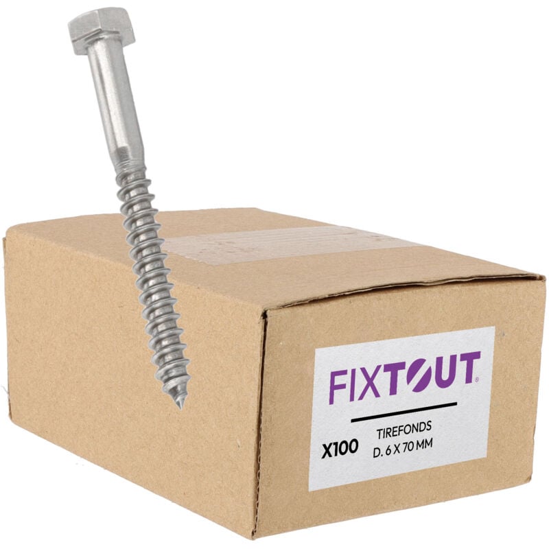 Lot de 100 tirefonds en acier inox A2 à tête hexagonale - Diamètre de 6 mm - Longueur 60 mm