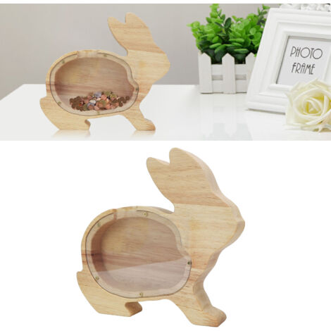 Tirelire Animal Coin Bank Cute Cartoon Money Bank Wooden Animal Saving Box For Boys Girls and Adults Rabbit Bank