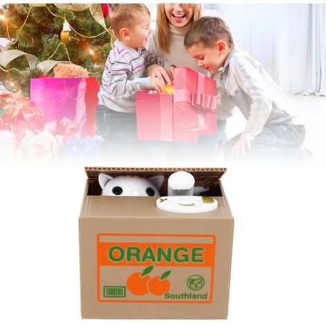 Tirelire Automatique Chat Blanc pour Enfants avec Bras Mobile et Plateau pour Apprendre à Economiser les Pièces
