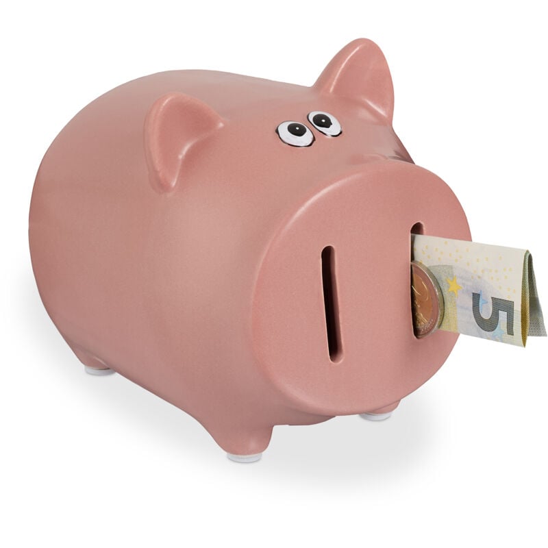 Tirelire en forme de cochon, avec ouverture, pour petits et grands, hlp 12,5 x 12 x 14 cm, rose - Relaxdays