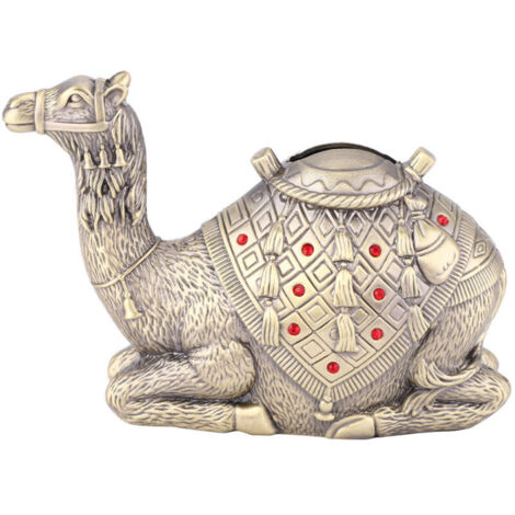 Tirelire boîte à monnaie artisanale résistante à la rouille et robuste motif chameau idéale pour le bureau ou la maison.