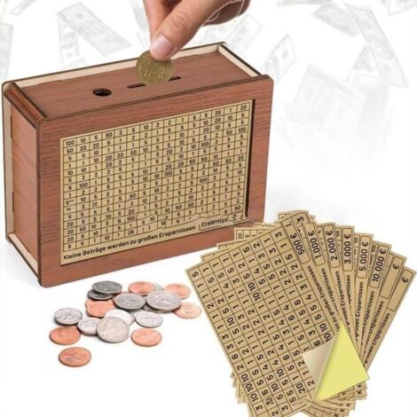 Tirelire - Caisse D'épargne - Bois - Compteur Intégré - Réutilisable - Design Contemporain
