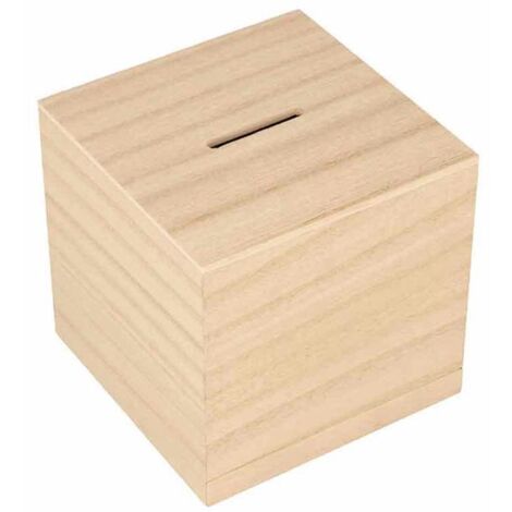 Tirelire carrée en bois - 8,7 x 8,7 cm