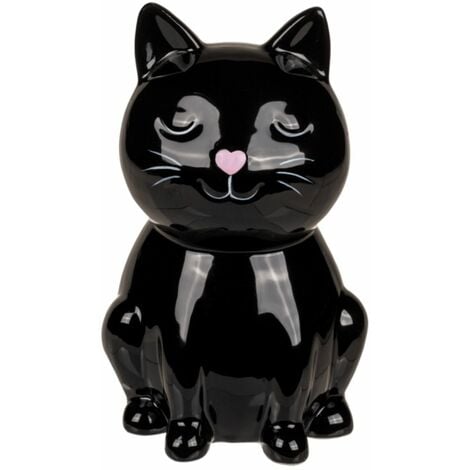 Tirelire Chat coeur 15 cm - Noir