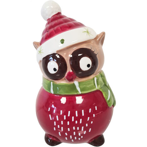 Tirelire chouette rouge en céramique 14.5 cm