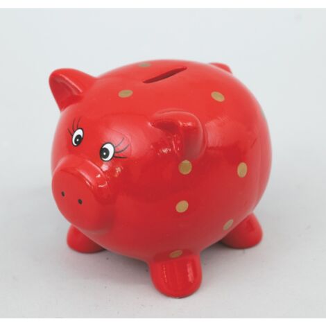 Tirelire cochon 15 cm rouge à pois