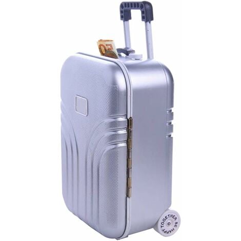Tirelire créative valise, mini petite tirelire à bagages chariot, tirelire décoration bureau moderne, étui voyage simulation en plastique ABS, jolie boîte voyage, 16x10.5x7cm (1 pièce argent)