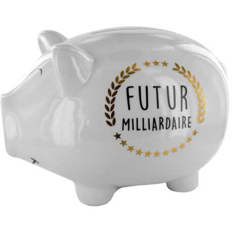 Tirelire Déco Cochon "Futur Milliardaire" 27cm Blanc