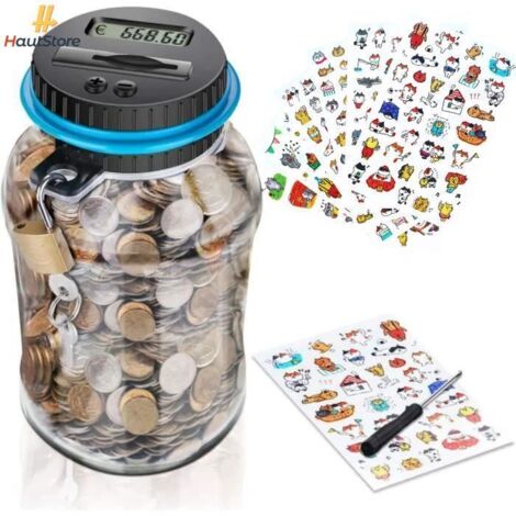 Tirelire Electronique, 1,8L Numérique Tirelire avec écran LCD EUR Compteur, Automatique Coin Comptant Money Box