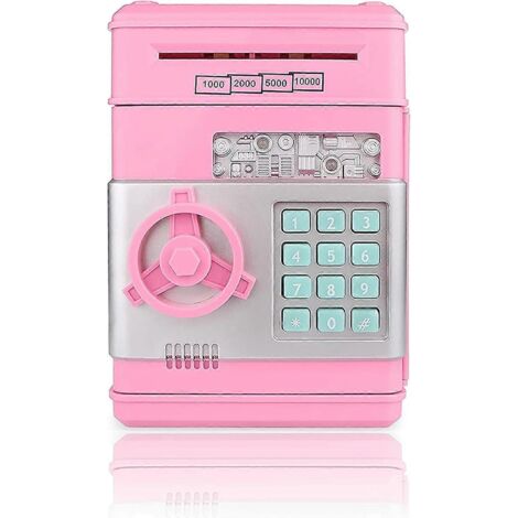 Tirelire électronique avec mot de passe, mini coffre-fort distributeur automatique pour enfants, cadeau de Noël ou d'anniversaire pour garçons et filles (rose)