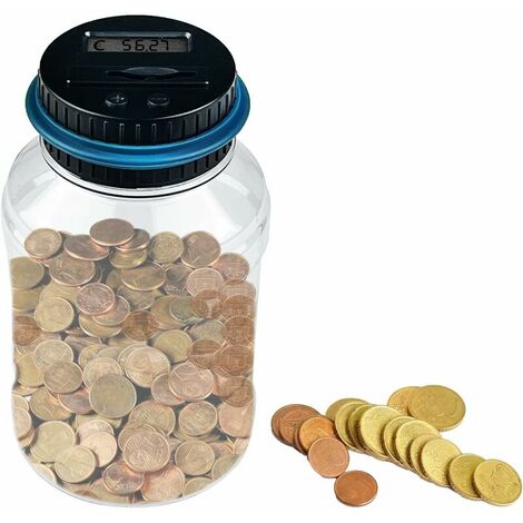 Tirelire Electronique Euros 1.8L Grande Capacité, Tirelire Électronique Numérique avec Écran LCD, Creative Transparent Automatique Coin Comptant Money Box, pour Enfants, Adultes
