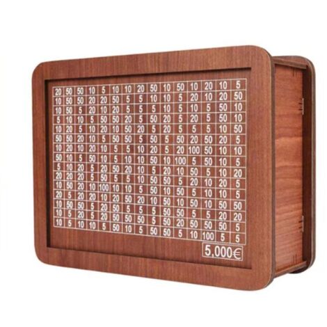 Tirelire en bois avec cible et chiffres, plaque acrylique effaçable, 5 000 €