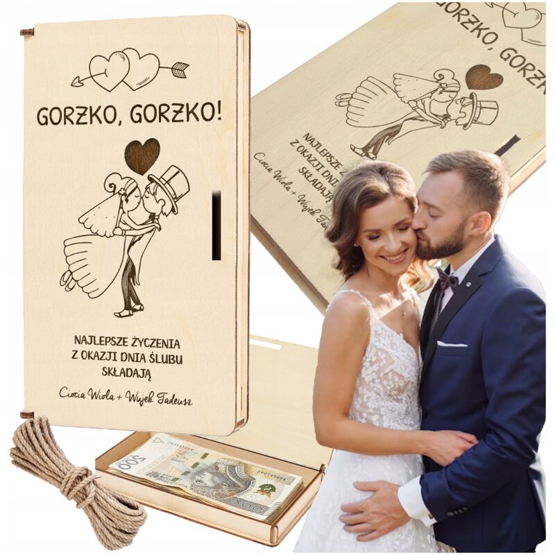 Tirelire en bois Cadeau souvenir de mariage PERSONNALISÉ