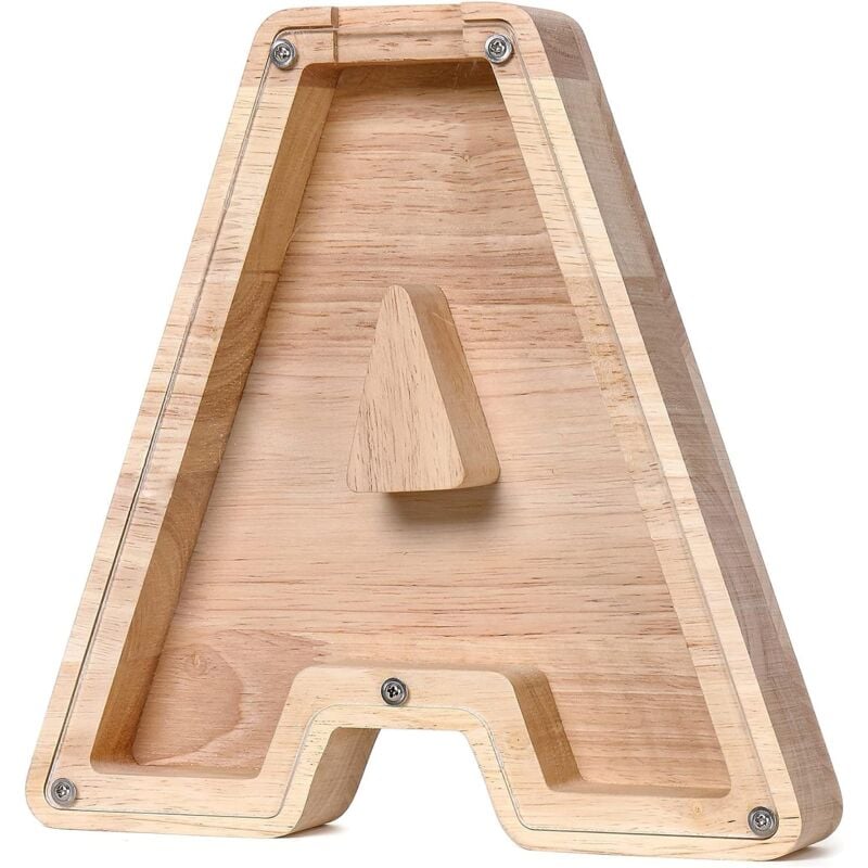 Ensoleille - Tirelire en bois personnalisée avec lettres de l'alphabet pour garçons et filles, grande tirelire de l'alphabet avec nom personnalisé,