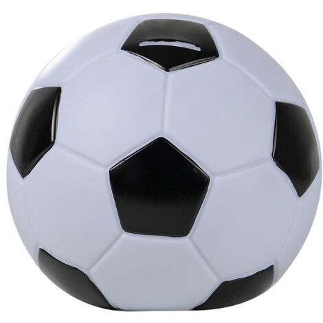 Tirelire en forme de ballon de football, en simili cuir, 15 cm de diamètre, noire et blanche