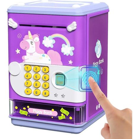 tirelire Lectronique - (version Rechargeable Violette) Mini Distributeur Automatique De Billets Avec Simulation De Dverrouillage Par Code Pin Et E